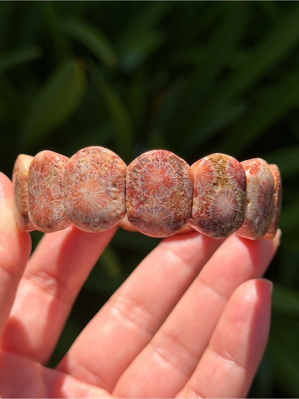 7 Inches Rustic Coral Fossil Stone Stretch Bracelet 2206